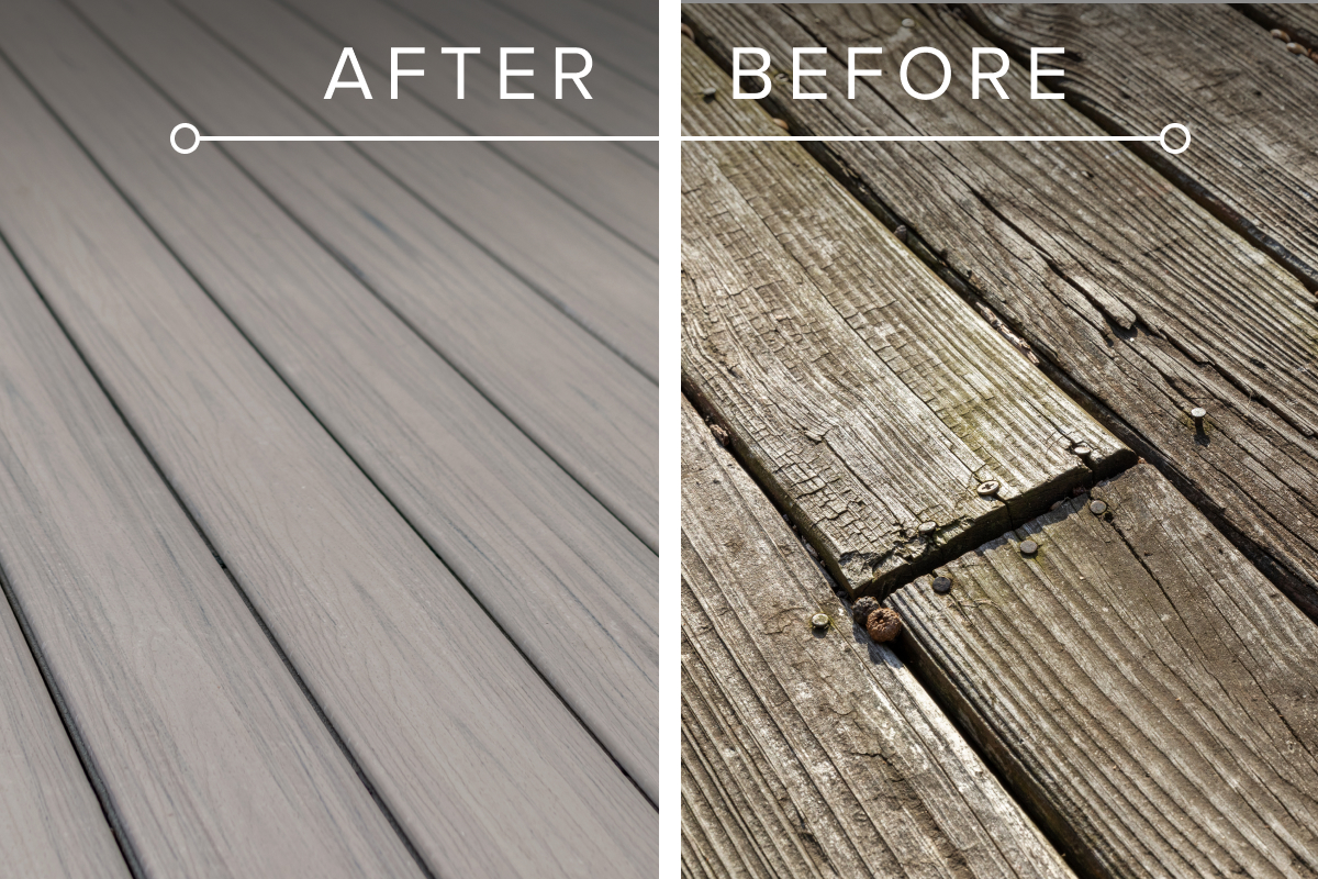 before and after of a new deck replacement